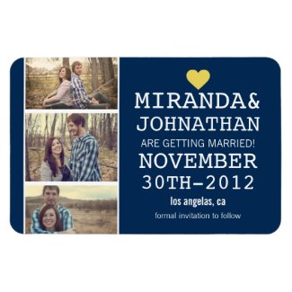 Navy & Yellow Photo Strip Save The Date Magnet