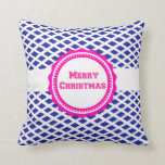 NavyBlue Pink Pattern Merry Christmas Throw Pillow