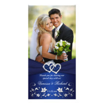 Navyl Blue Silvee Floral Hearts Wedding Photo Card photo cards
