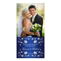 Navyl Blue, Silver Floral Wedding Photo Card photo cards