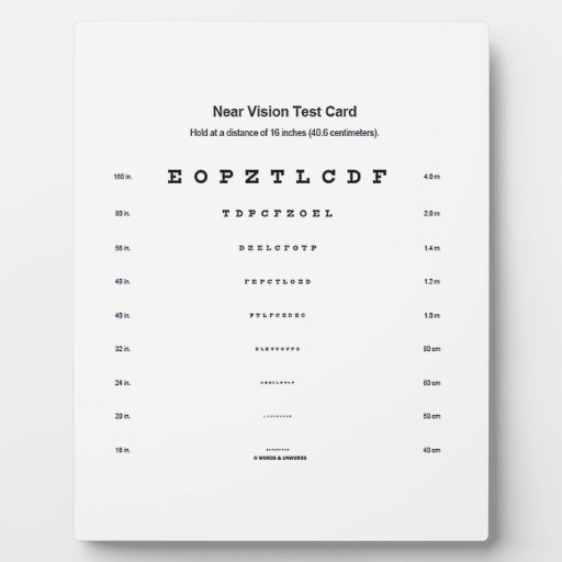 Near Vision Test Card Visual Acuity Exam Plaque Zazzle