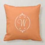 Nectarine Orange and White Ornate Monogram pillows