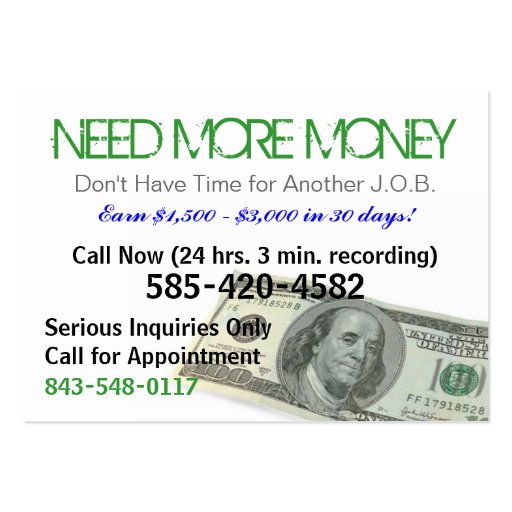 Need More Money Sizzle Card Business Card Template (front side)