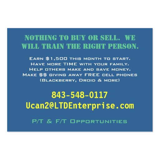 Need More Money? Sizzle Card Business Cards (back side)