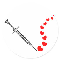 Needle Hearts (black) Round Sticker
