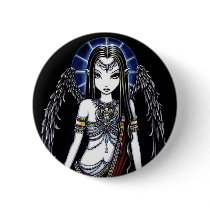 "Nefertari" Egyptian Angel Bastet Pinkback Button by mykajelina "Nefertari" Egyptian Angel Bastet Pinkback Button