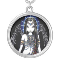 nefertari, egyptian, angel, art, fantasy, myka, jelina, mika, big, eyed, tribal, fusion, Necklace with custom graphic design