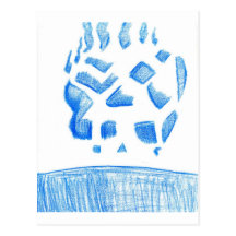 Negative Skull Sketch In Blue Post Card