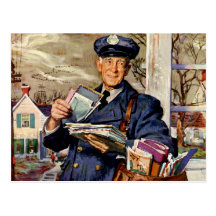 Negocio del vintage, entrega del cartero del carte tarjetas postales