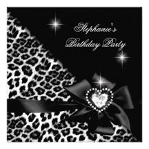Negro elegante de la plata del leopardo de la fies invitaciones personalizada