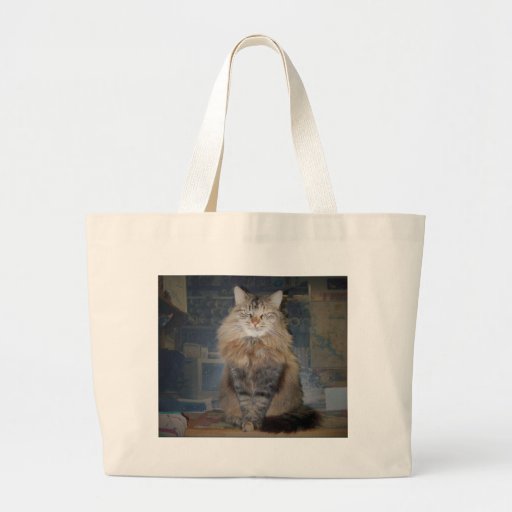 Nellie supervising canvas bags