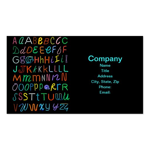 Neon Alphabet Business Card (front side)