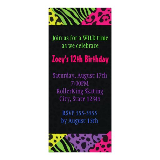 Neon Animal Print Colorful Zebra Leopard Party Personalized Invites