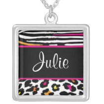 Neon Animal Print Name or Monogram Necklace necklaces