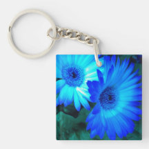 Neon Blue Gerber Daisies Keychain Square Acrylic Key Chains