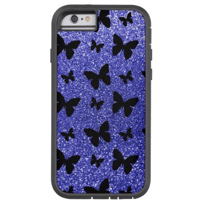 Neon blue glitter butterflies tough xtreme iPhone 6 case