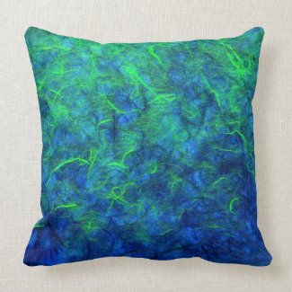 Neon blue green psychedelic Japanese rice paper Pillow