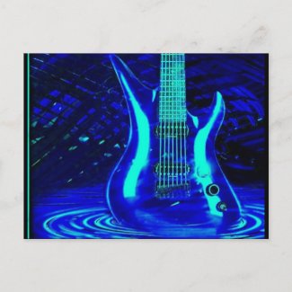 Neon blue guitar postcard