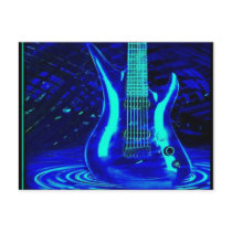 Neon blue guitar postcards