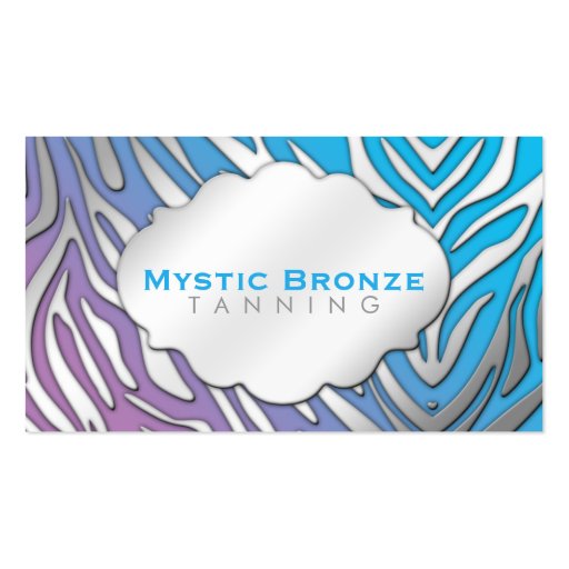 Neon Blue & Purple Zebra Print Tanning/Salon Business Card Template (front side)