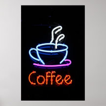 Neon Coffee Sign on Black Poster