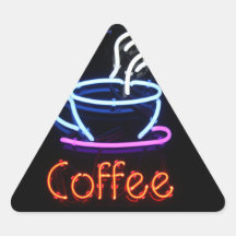Neon Coffee Sign on Black Triangle Stickers