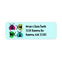Neon colors bright ladybugs return address labels