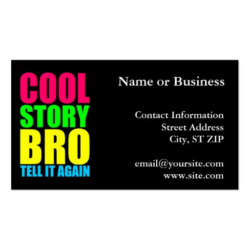 Neon Cool Story Bro Business Card Templates (front side)