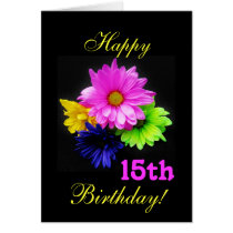 Neon daisies-15th birthday greeting card