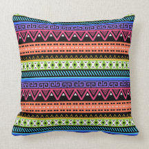 Neon Eighties Navajo Aztec Pattern Pillow