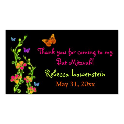 Neon Floral, Butterflies Place Card & Favor Tag Business Card (back side)