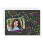 Neon Floral Photo Graduation Invitation