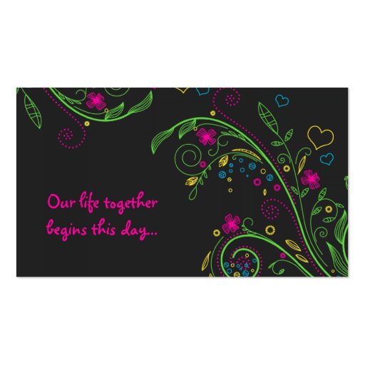 Neon Floral Wedding Place or Escort Cards Business Cards (back side)