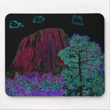 Neon Glow: Devils Tower with Glowing Edges Mouse Pad