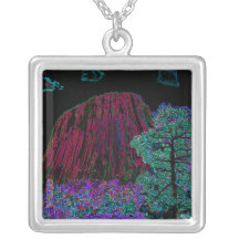 Neon Glow: Devils Tower with Glowing Edges Necklace