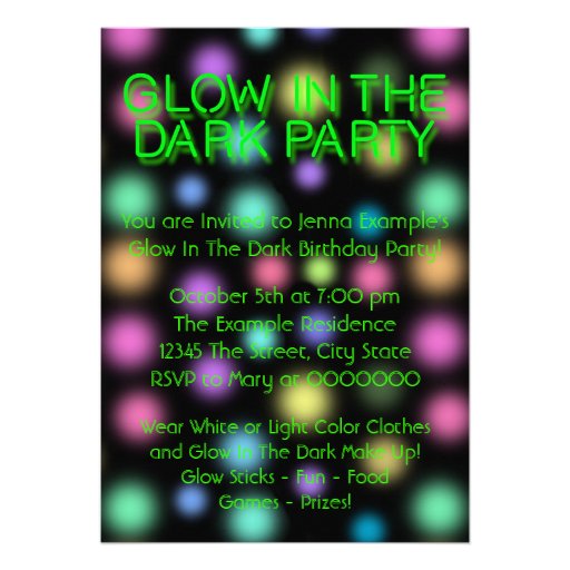 Neon Glow In The Dark Birthday Party Custom Invitation