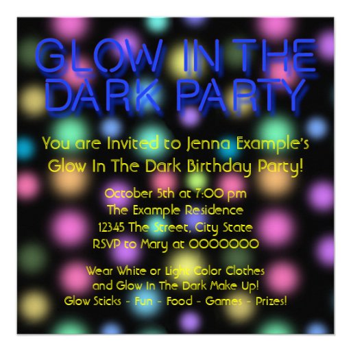 Neon Glow In The Dark Birthday Party Custom Invites