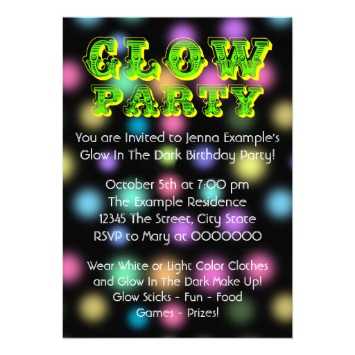Neon Glow In The Dark Birthday Party Personalized Invite