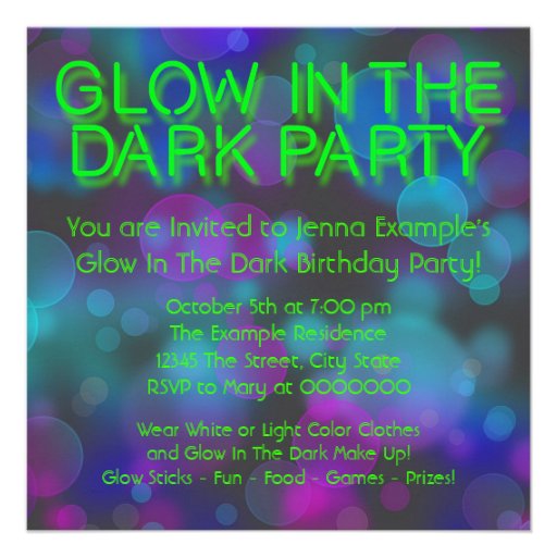 Neon Glow In The Dark Birthday Party Invitations
