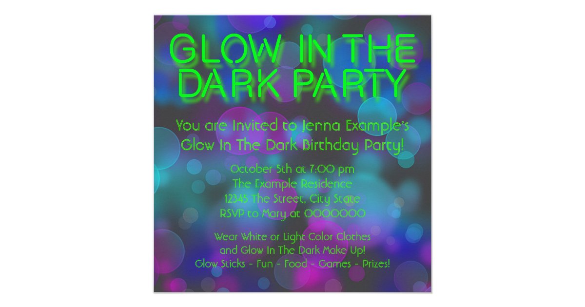 Neon Glow In The Dark Birthday Party Invitations