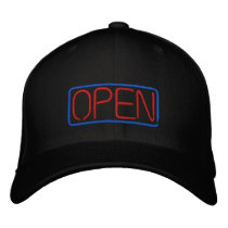 Neon Glowing OPEN Sign Embroidered Baseball Cap