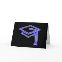 Neon Grad Cap Blue Greeting Card
