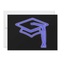 Neon Grad Cap Blue Personalized Invitations