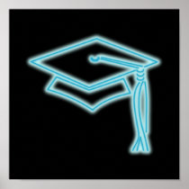Neon Grad Cap Light Blue Poster posters