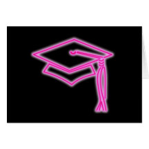 Neon Grad Cap Pink Greeting Card- With Greeting