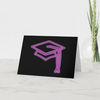 Neon Grad Cap Purple Greeting Card- With Greeting zazzle_card