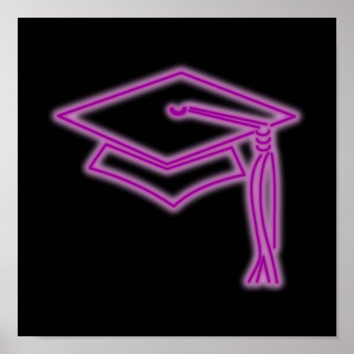 Neon Grad Cap Purple Poster | Zazzle