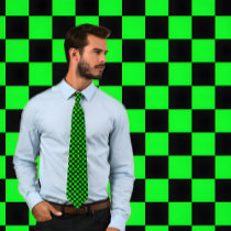 Neon Green and Black Checkerboard Necktie