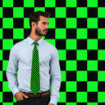 Neon Green and Black Checkerboard Necktie