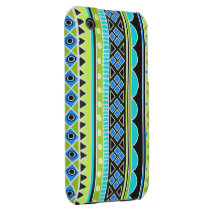 Neon Green and blue tribal pattern iPhone 3 Case-Mate Case